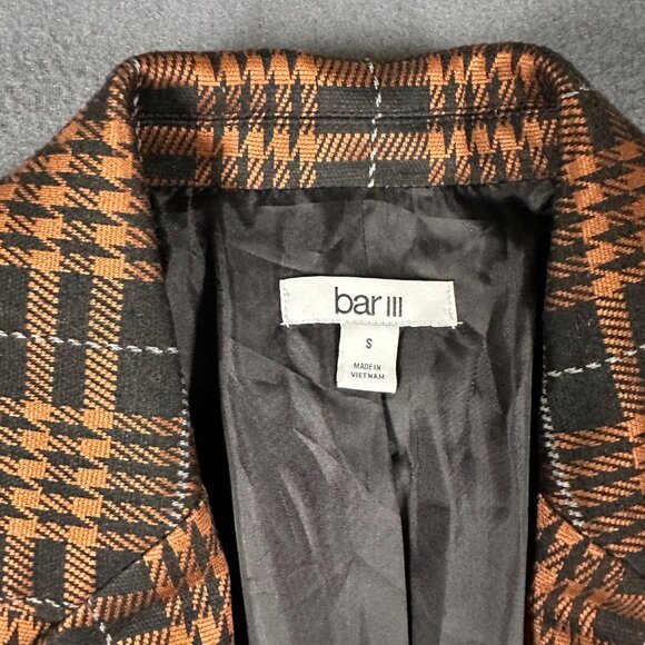 Bar III Womens Small Brown Plaid Notch-Collar Blazer Jacket V-Neck One Button LS - Picture 2 of 12